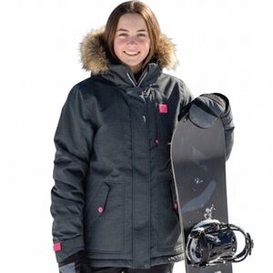 Ripzone 8K Waterproof Faux Fur Hooded Winter Snow Grey Black Pink Jacket Girl XL
